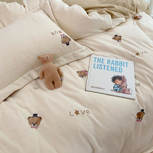 bear embroidery bed linen set | クマ刺繍ベットリネン4点セット