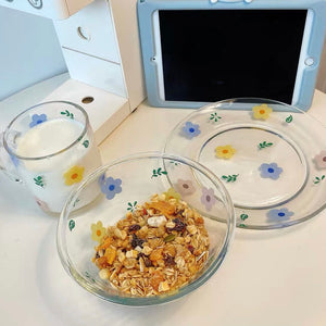 simple flower glass plate | 花柄ガラスプレート