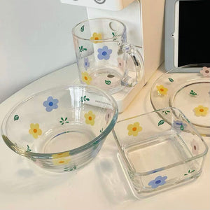 simple flower glass bowl | 花柄ガラスボウル