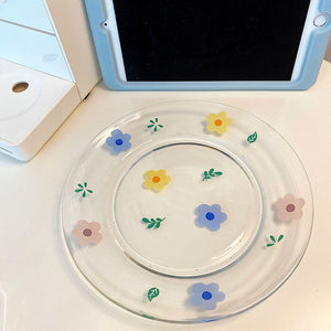 simple flower glass plate | 花柄ガラスプレート