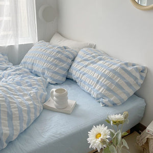 milk blue border bed linen set | ミルクブルーボーダーベッドリネンセット